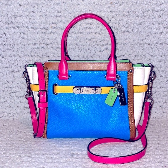 Coach Swagger 21 Rainbow Colorful Color Block Satchel Crossbody Purse Bag - Picture 5 of 16